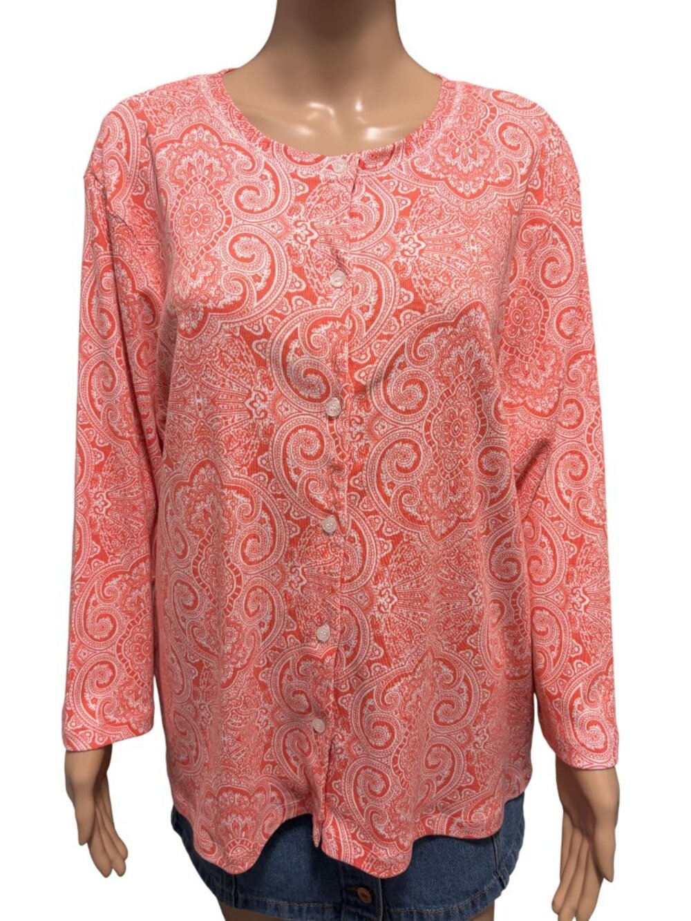 Rafaella Orange White Cardigan Paisley Pattern Size 2X